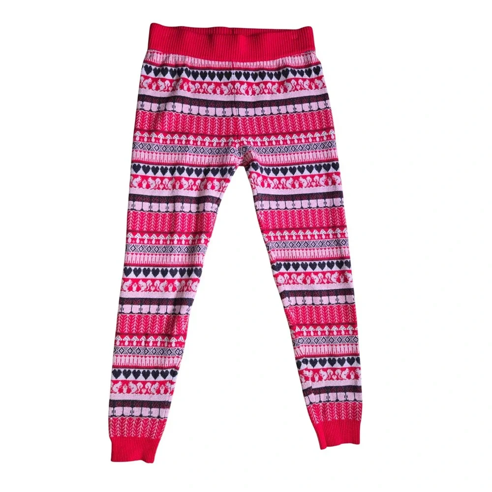 Free People FaLaLa Leggings Red Combo Fair Isle Knit S Cozy Christmas Nordic Ski